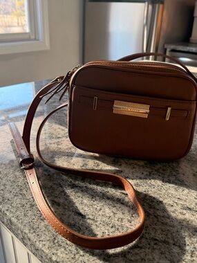 Ted Baker Brown Leather Crossbody Camera Bag with Gold Hardware